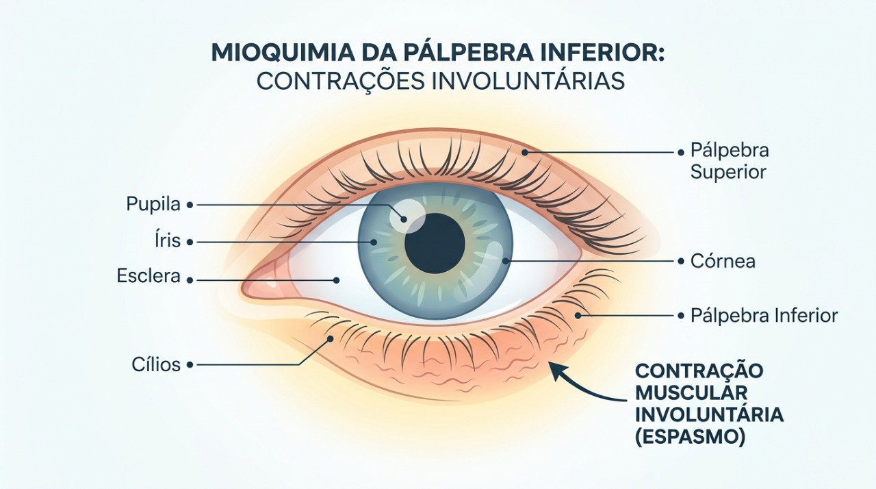 A mioquimia palpebral provoca pequenas contrações involuntárias, geralmente na pálpebra inferior.