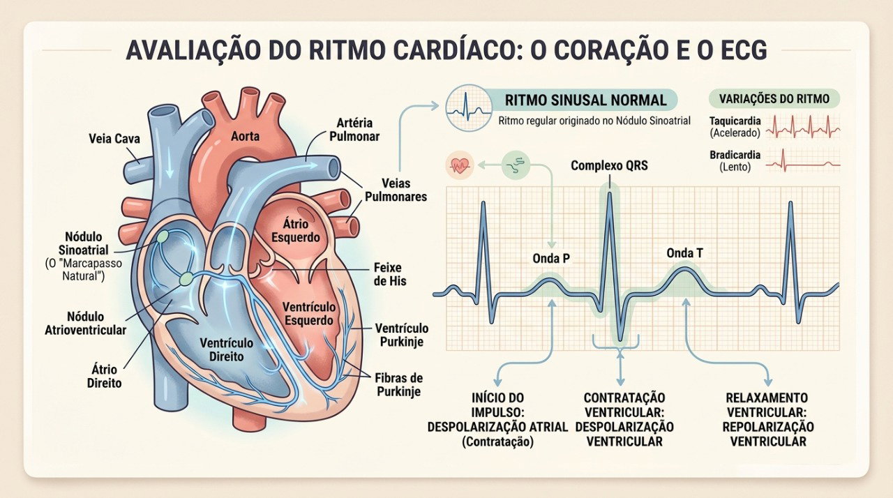 O eletrocardiograma pode ajudar a investigar alterações do ritmo cardíaco em pessoas com palpitações.