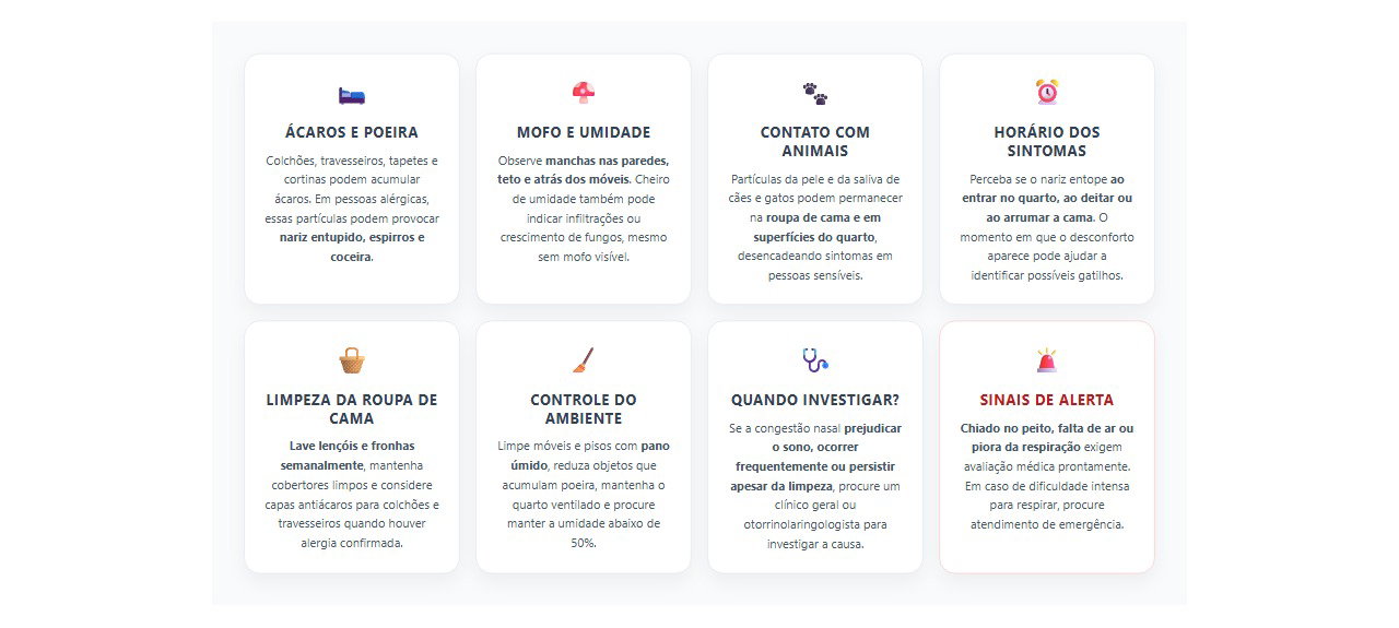 Nariz entupido ao entrar no quarto: 8 sinais e cuidados para identificar possíveis causas