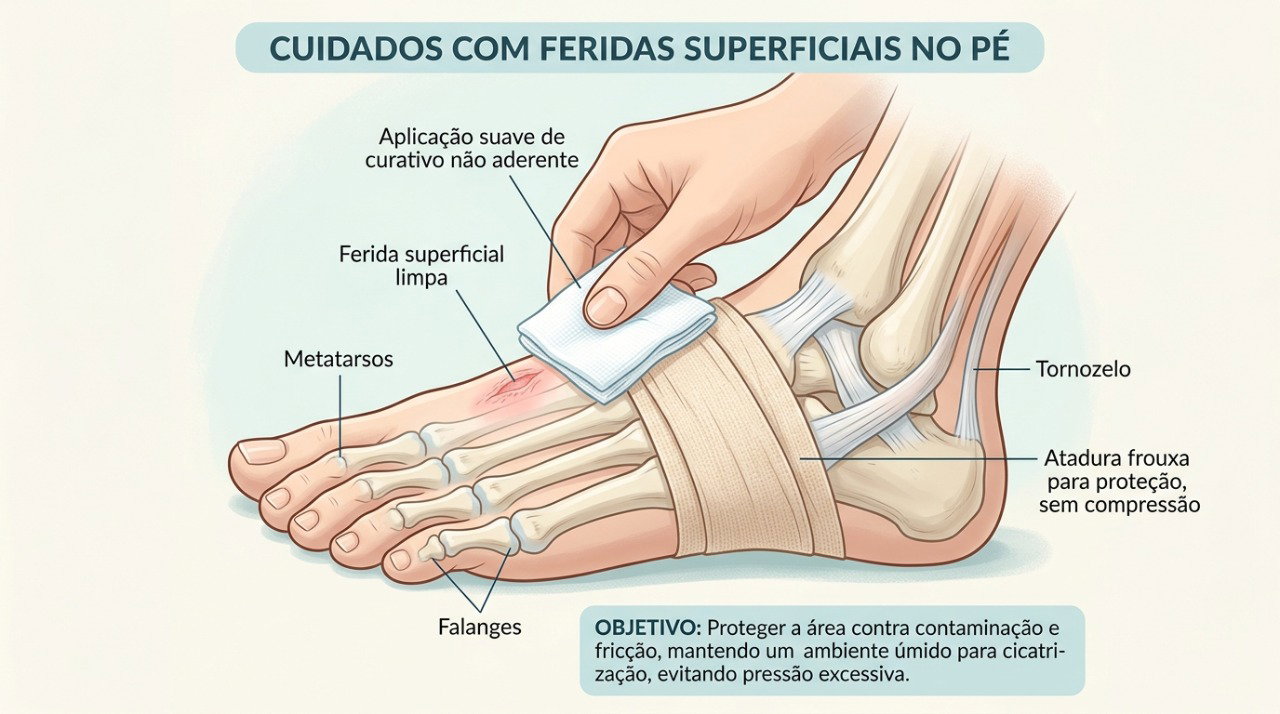 Proteger pequenos machucados com curativos adequados ajuda a evitar atritos enquanto se busca avaliação médica.