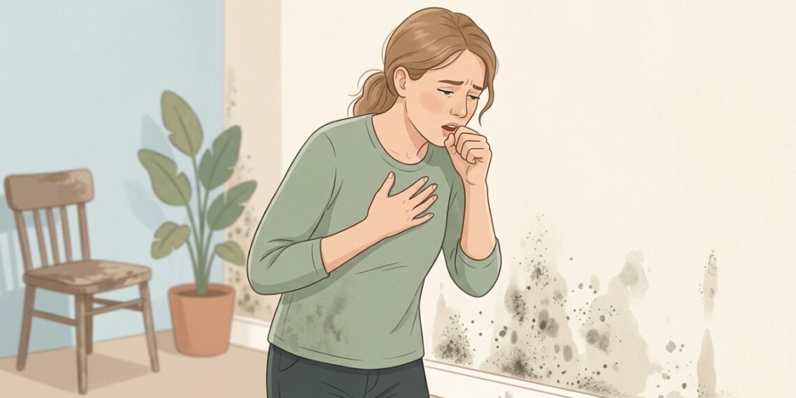 O mofo em ambientes atingidos por enchentes pode irritar as vias respiratórias e provocar tosse.