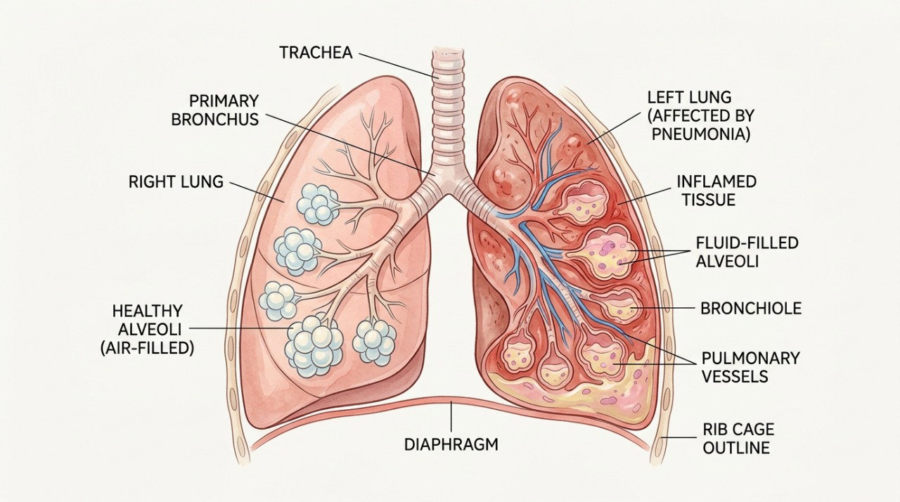 A pneumonia provoca inflamação nos pulmões e pode comprometer a oxigenação do organismo.