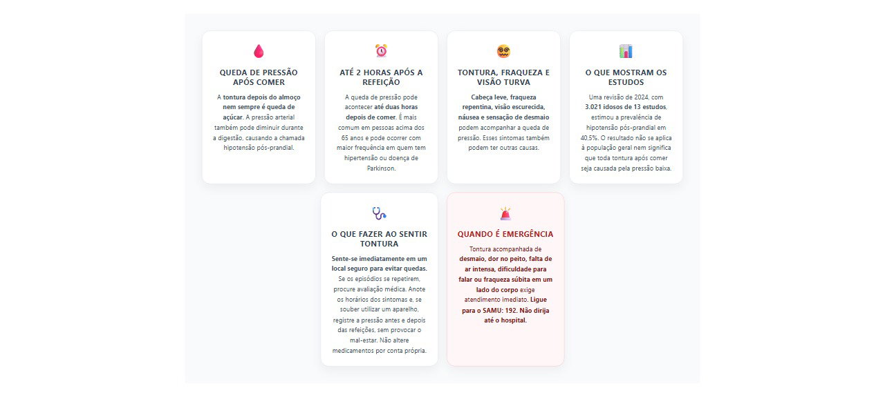 Tontura depois do almoço: 6 sinais de queda de pressão e quando buscar ajuda