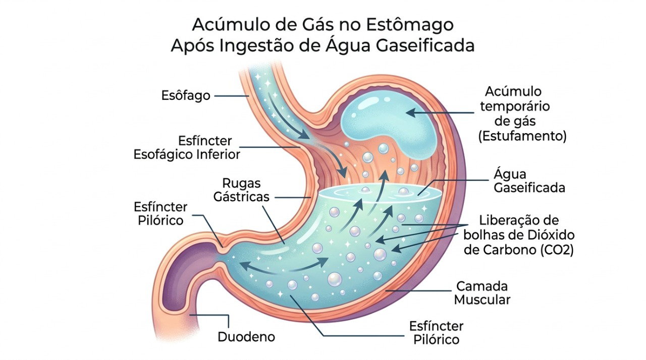O dióxido de carbono liberado no estômago pode aumentar temporariamente a sensação de estufamento.