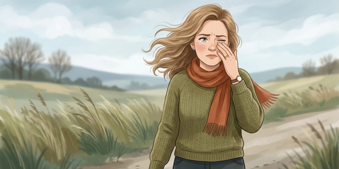 O vento pode acelerar a evaporação das lágrimas e provocar irritação e lacrimejamento reflexo.