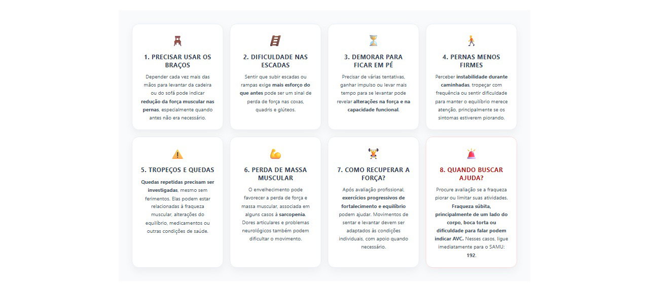 Fraqueza nas pernas: 8 sinais de alerta ao levantar da cadeira