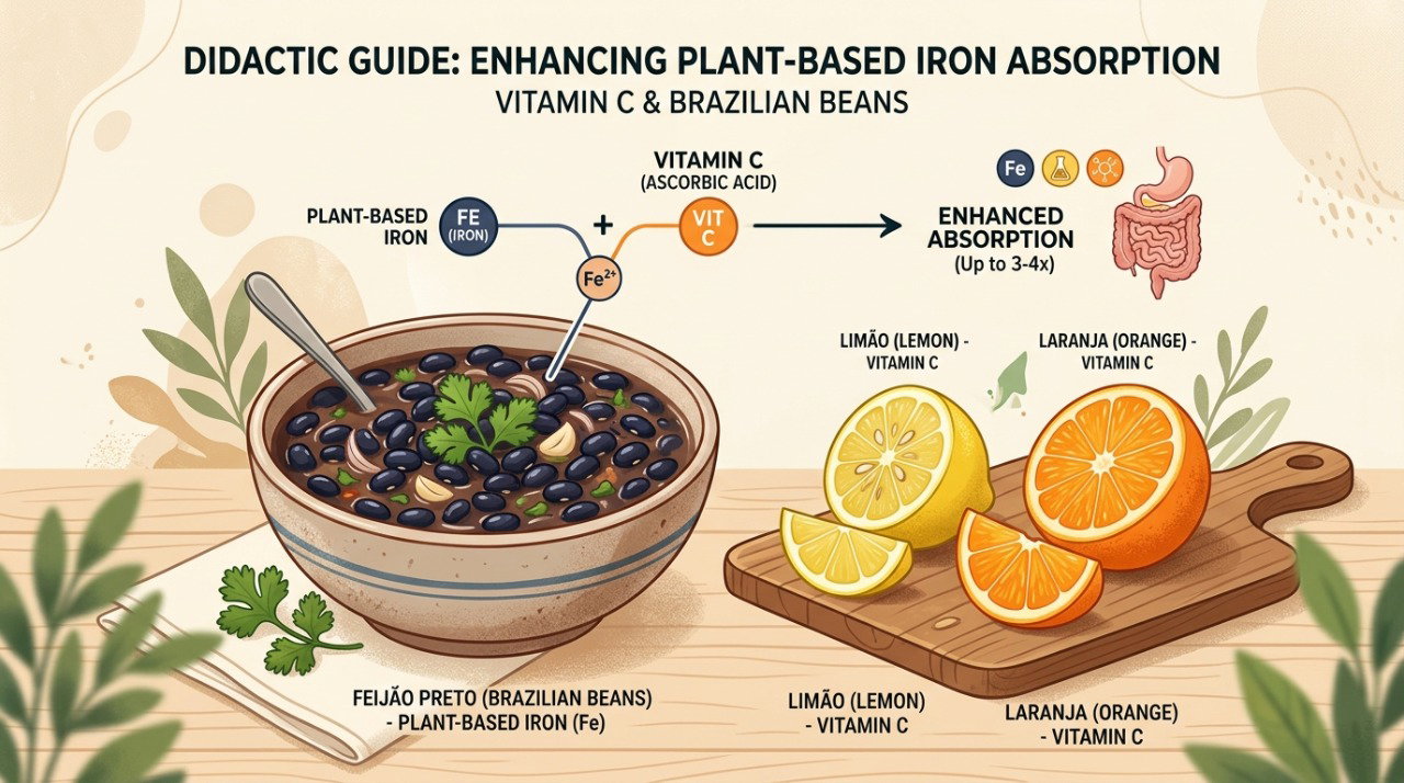 Combinar feijão com alimentos ricos em vitamina C ajuda o organismo a aproveitar melhor o ferro vegetal.