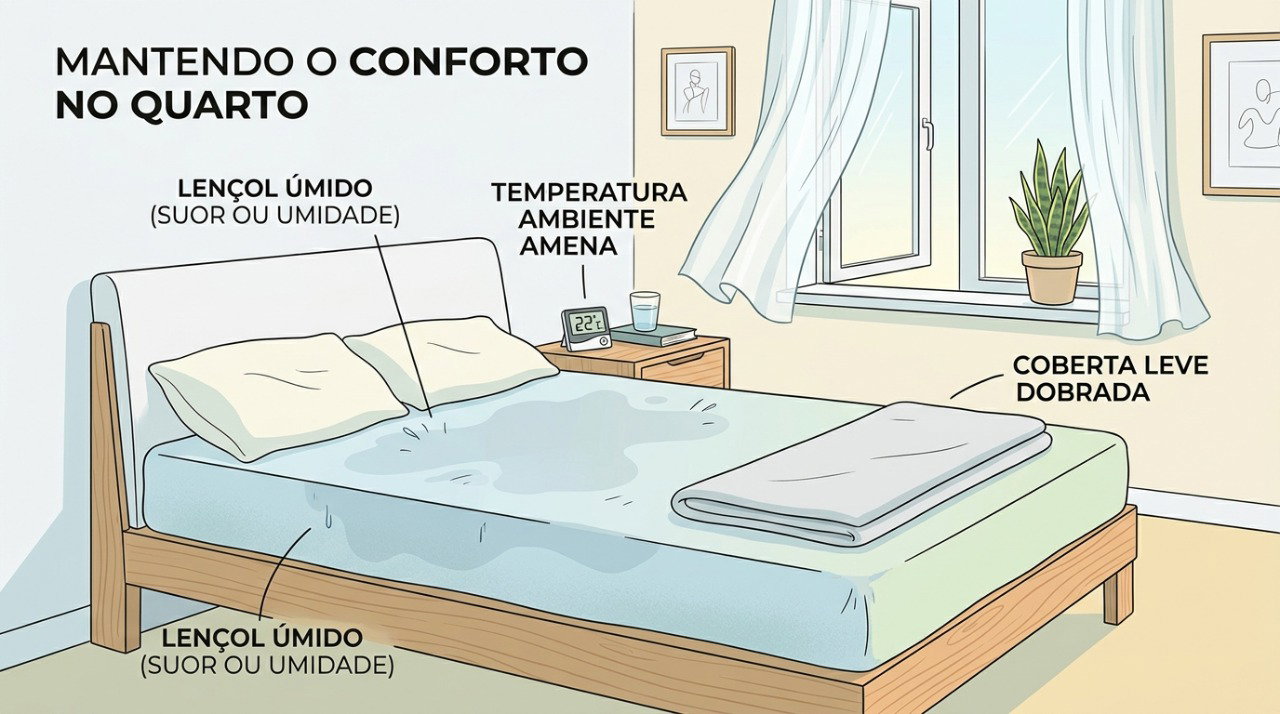 Lençóis encharcados mesmo em um ambiente fresco ajudam a diferenciar a sudorese noturna do suor provocado pelo calor.