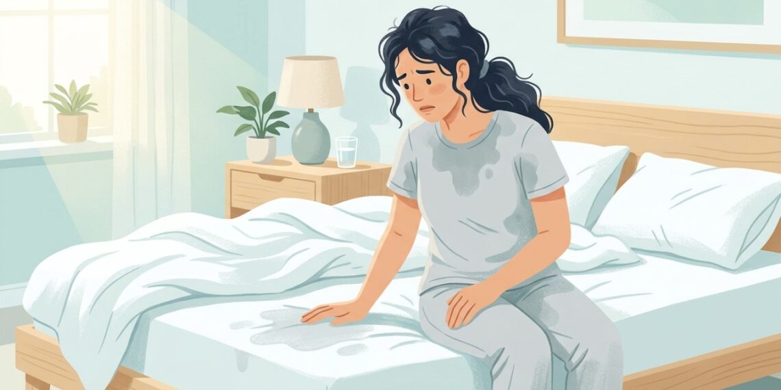 Acordar com o pijama e os lençóis encharcados, mesmo em um quarto fresco, pode indicar suor noturno que merece investigação.