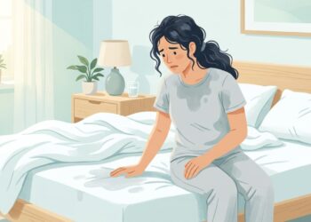 Acordar com o pijama e os lençóis encharcados, mesmo em um quarto fresco, pode indicar suor noturno que merece investigação.