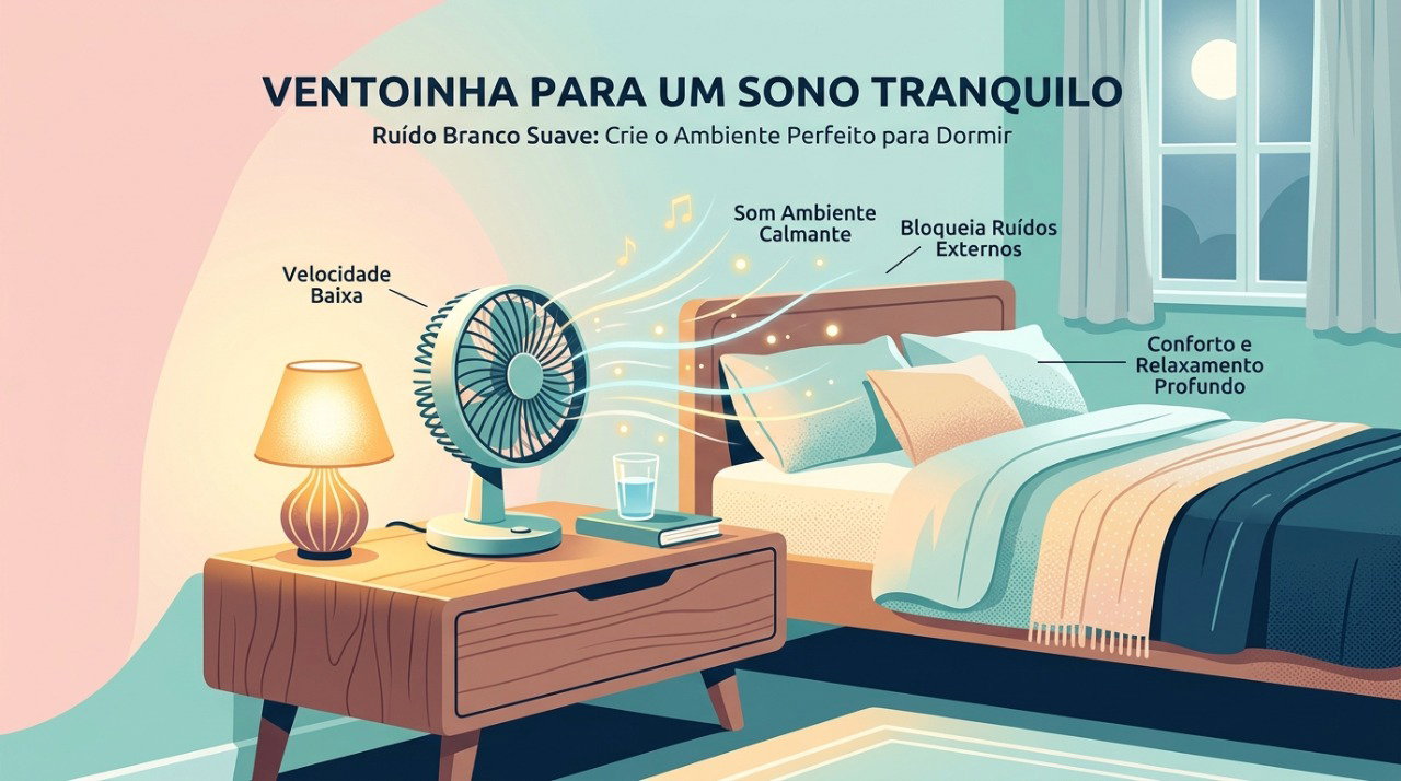 O som ambiente suave de um ventilador pode ajudar a diminuir a percepção do zumbido na hora de dormir.