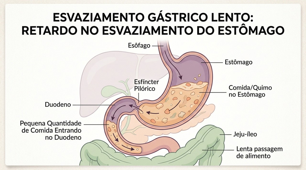 O esvaziamento lento do estômago é uma das possíveis causas da sensação de saciedade precoce.
