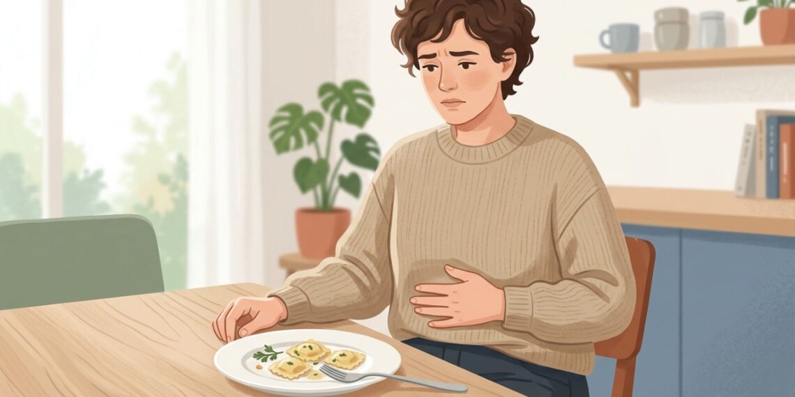 Sentir a barriga cheia após poucas garfadas pode ser um sinal de saciedade precoce.