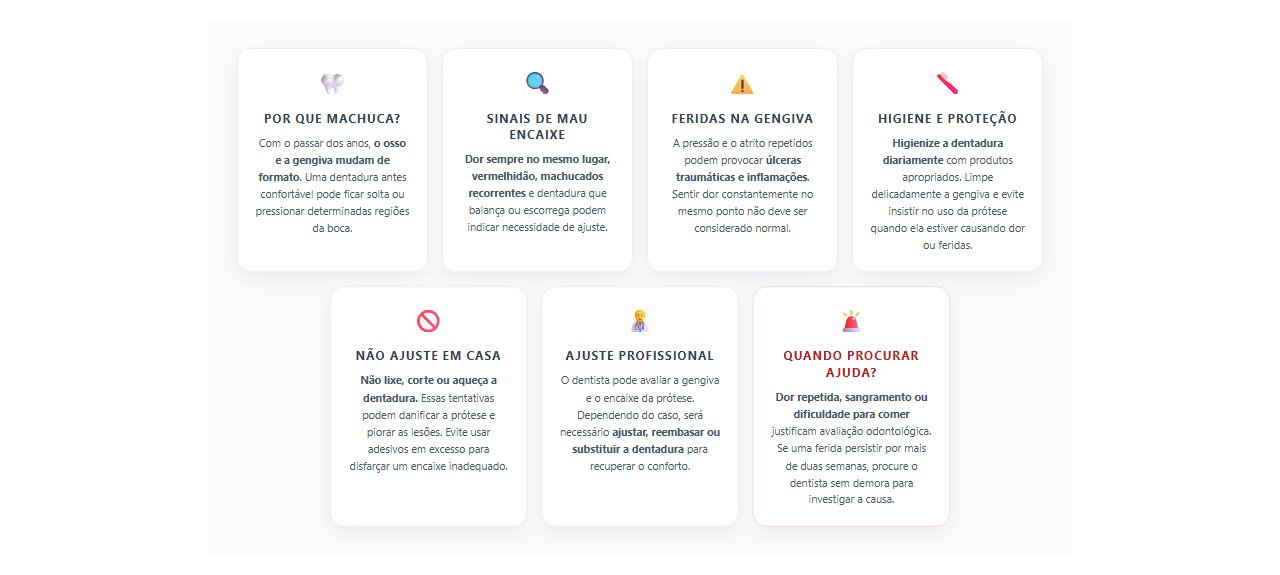 Dentadura machucando a gengiva: 7 sinais e cuidados para evitar feridas