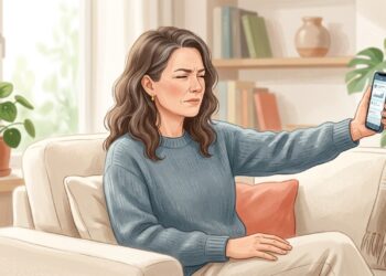Afastar o celular para ler pode ser um dos primeiros sinais de presbiopia após os 40 anos.