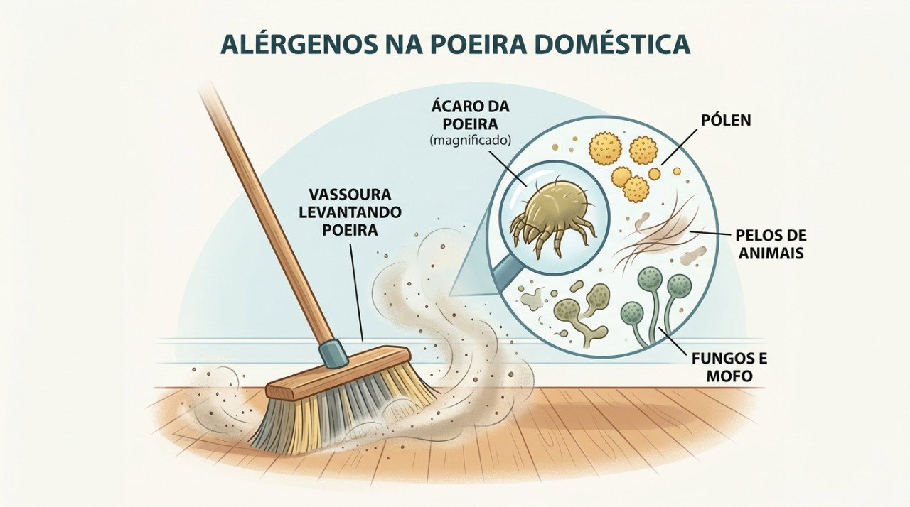 Varrer o chão pode espalhar partículas de poeira e alérgenos de ácaros que desencadeiam espirros.