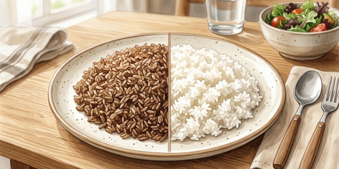 O arroz integral preserva mais fibras que o branco e pode ajudar a prolongar a saciedade.