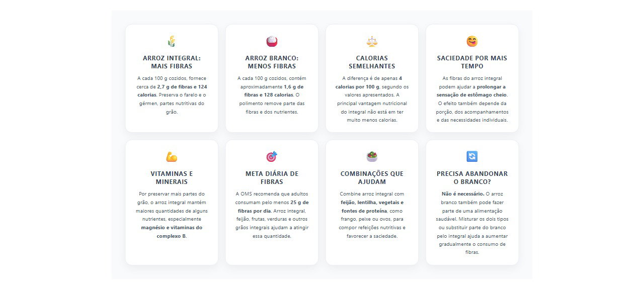 Arroz integral ou branco: 8 diferenças sobre fibras, calorias e saciedade