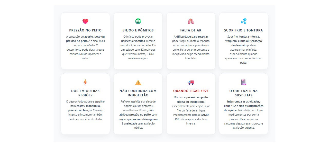 Enjoo e pressão no peito em mulheres: 8 sinais de infarto que exigem atenção