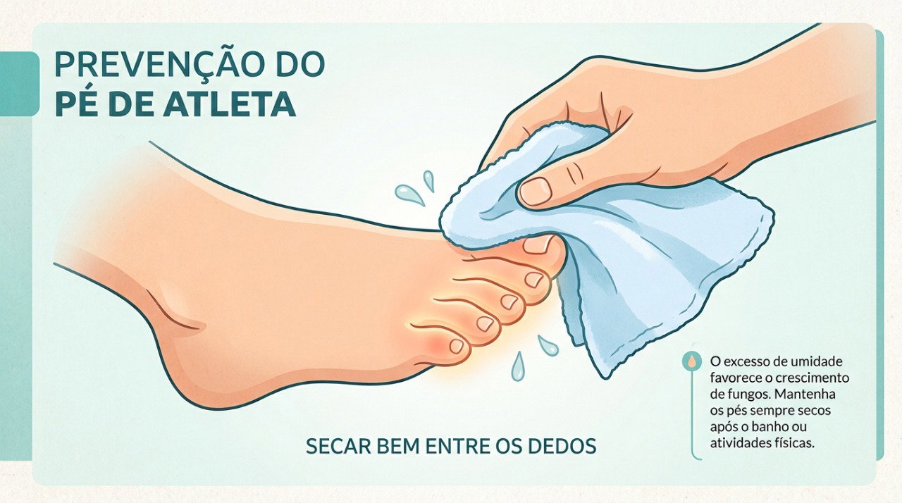 Secar bem os espaços entre os dedos ajuda a reduzir a umidade e prevenir a frieira.