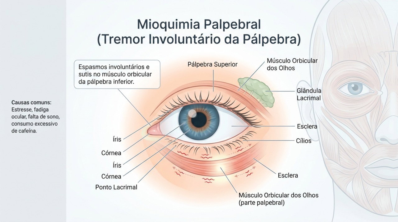 A mioquimia palpebral provoca pequenas contrações involuntárias no músculo ao redor do olho.