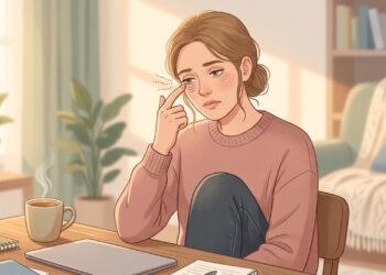 O tremor da pálpebra no fim do dia pode estar associado ao cansaço, à falta de sono e ao estresse.