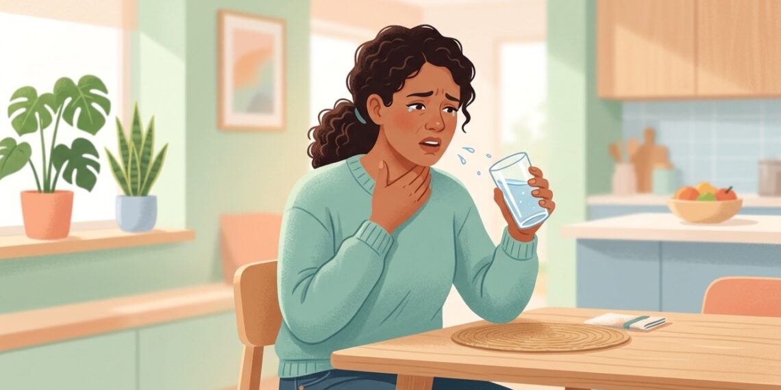 Engasgar com água frequentemente, mesmo conseguindo comer normalmente, pode indicar dificuldade de deglutição.