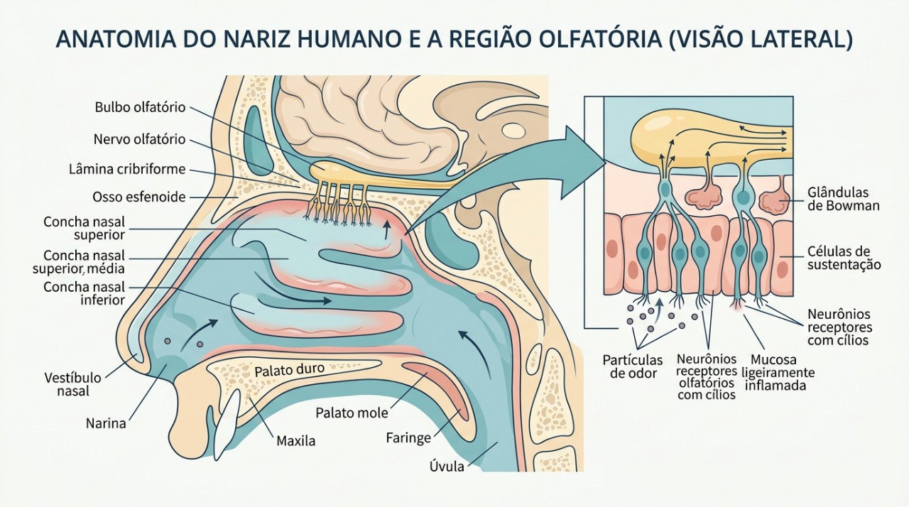 A inflamação nasal após infecções respiratórias pode prejudicar a percepção dos cheiros.