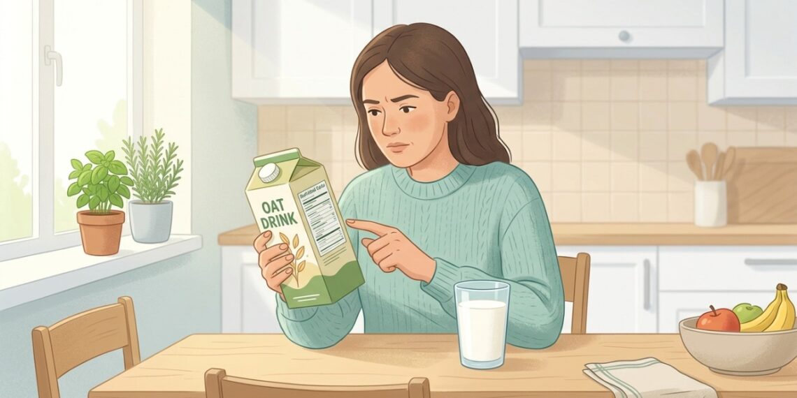 O cálcio da bebida de aveia pode variar conforme a formulação, enquanto o leite de vaca contém o mineral naturalmente.