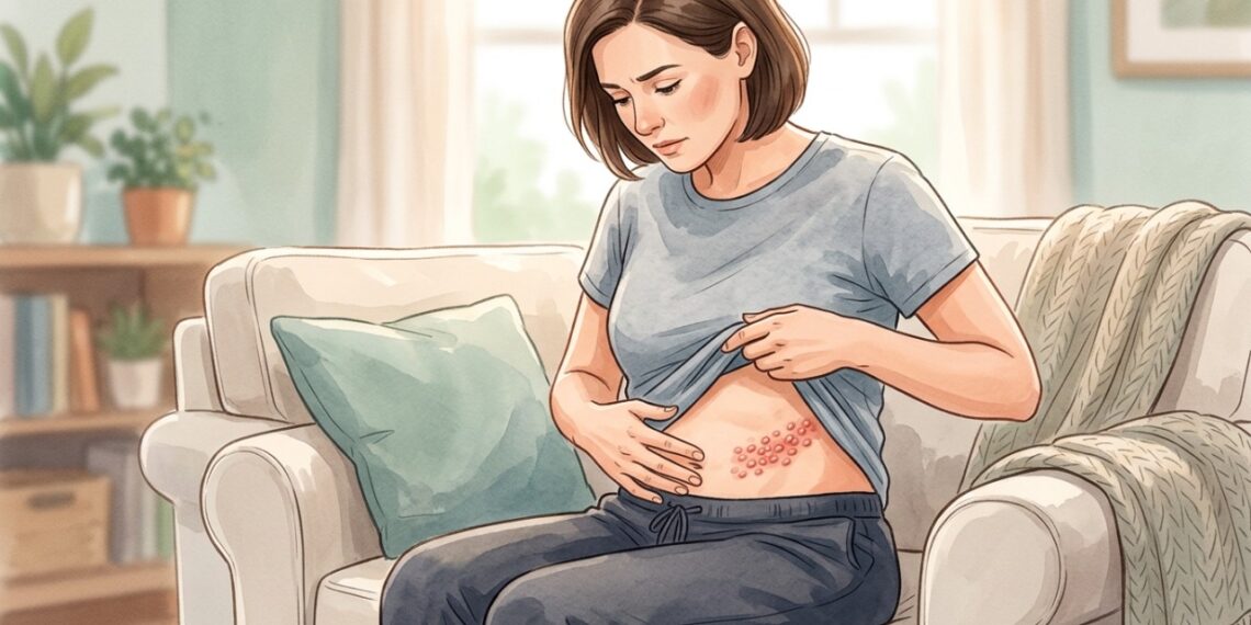Bolhinhas doloridas em apenas um lado da barriga podem ser sinal de herpes-zóster.