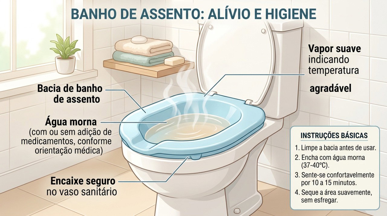 O banho de assento com água morna pode ajudar a aliviar o desconforto causado pela fissura anal.