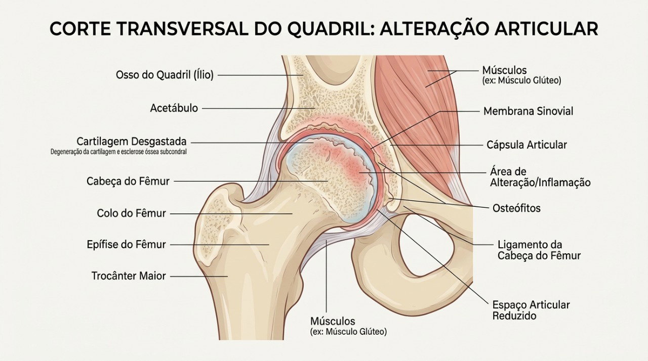 Alterações na articulação do quadril podem provocar dor na virilha, na coxa e até no joelho.