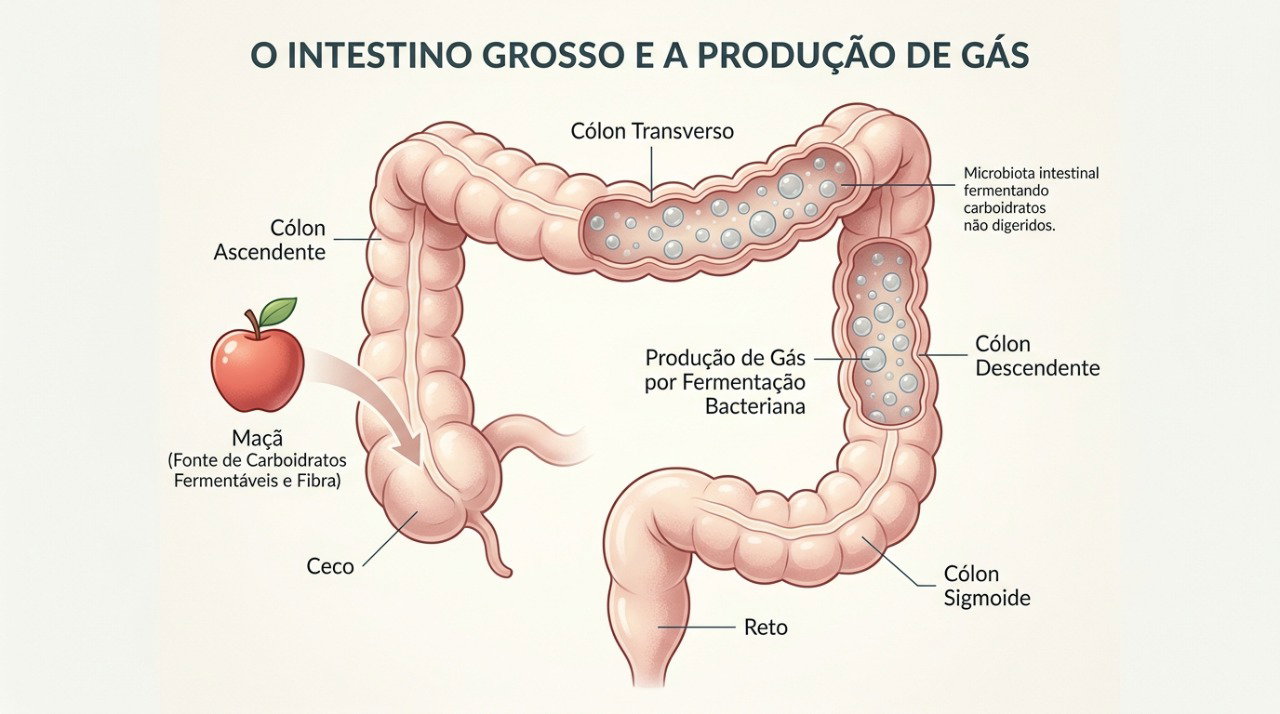 A fermentação de carboidratos presentes na maçã pode produzir gases e provocar inchaço abdominal.
