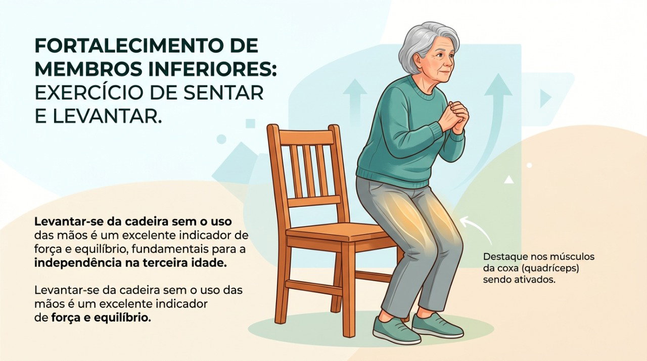 O teste de levantar da cadeira ajuda a avaliar a força muscular dos membros inferiores.
