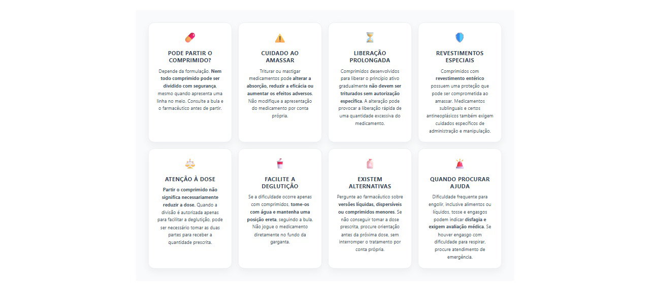 Comprimido grande não desce: 8 cuidados antes de partir ou amassar o medicamento