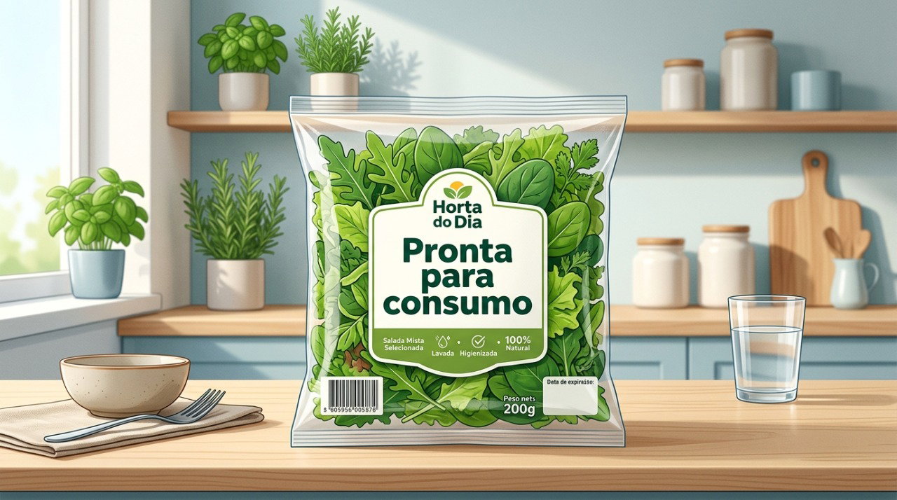 O rótulo da embalagem indica se a salada já foi higienizada e está pronta para consumo.