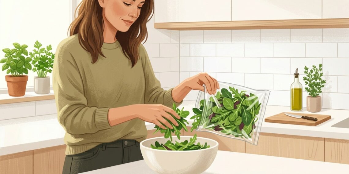 Salada de pacote identificada como pronta para consumo pode ser servida sem uma nova lavagem.
