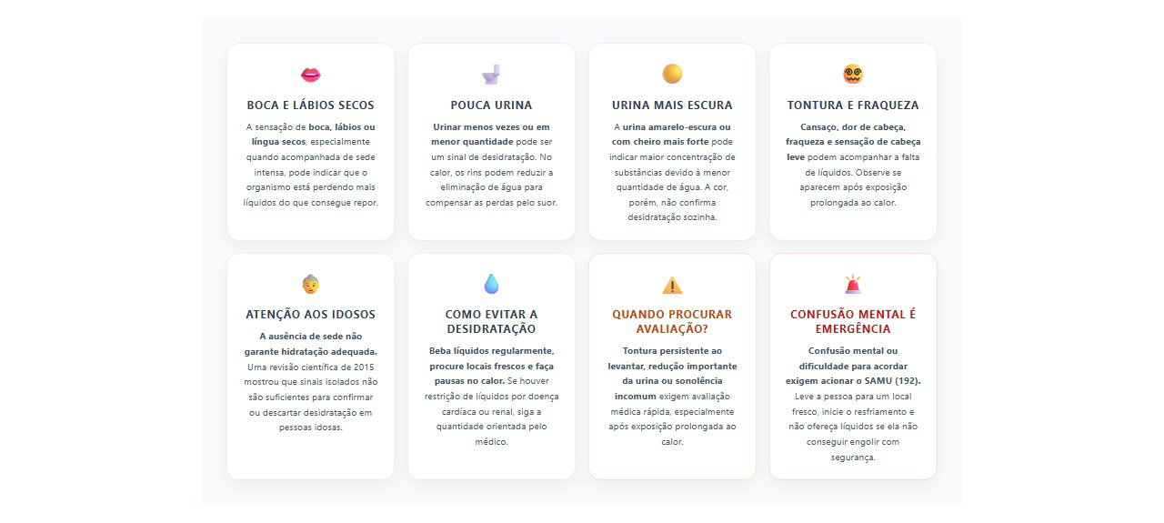 Boca seca e pouca urina no calor: 8 sinais de desidratação e quando procurar ajuda