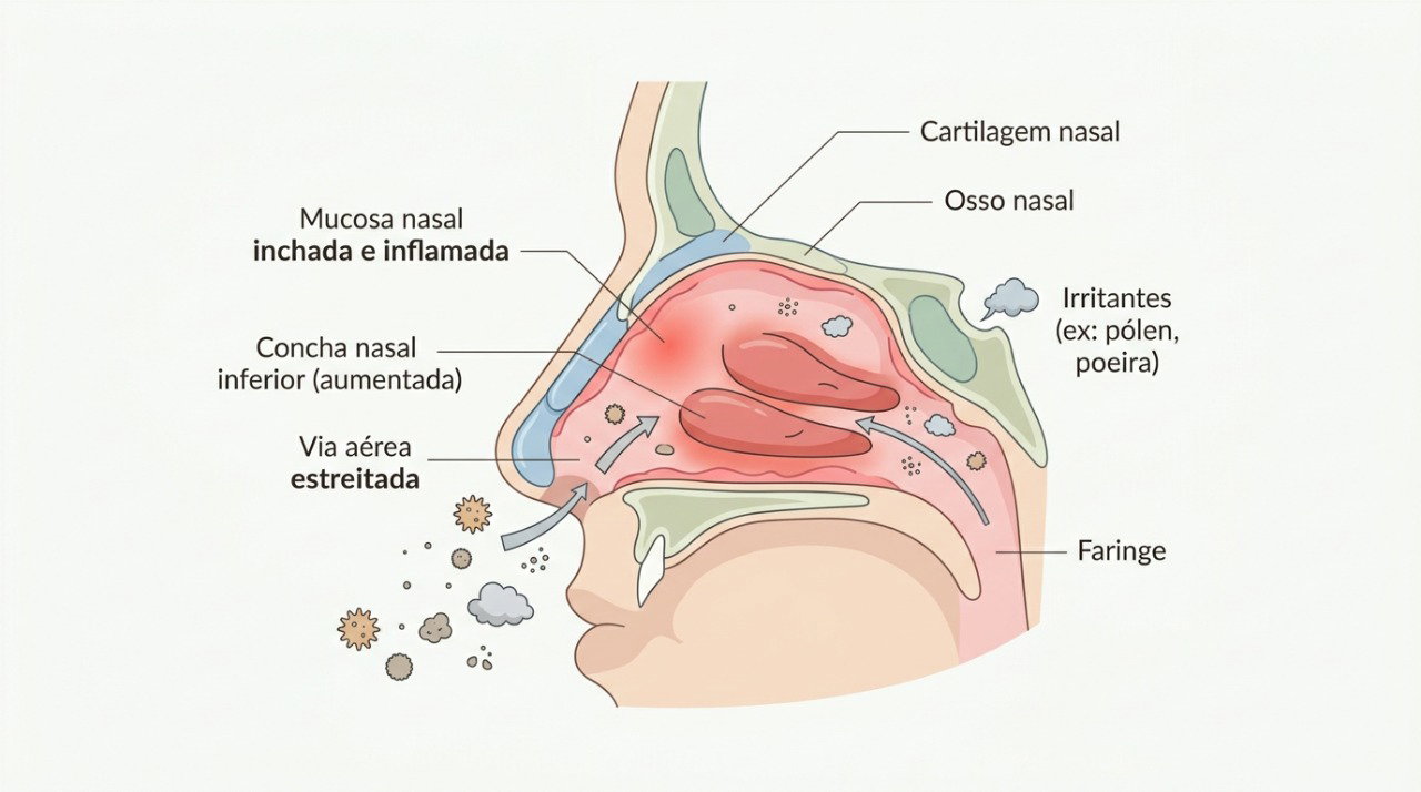 O contato com irritantes pode provocar inchaço da mucosa nasal e dificultar a passagem do ar.