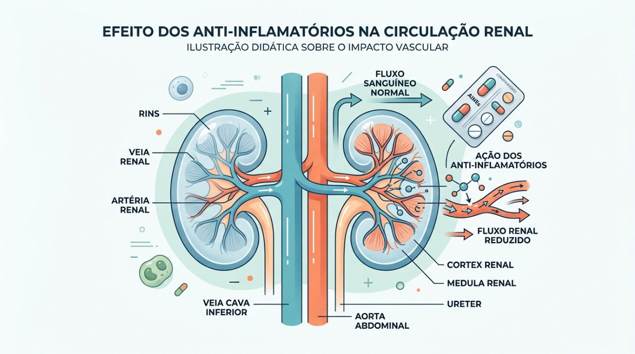 Anti-inflamatórios podem reduzir a circulação sanguínea nos rins e aumentar o risco de lesão renal.