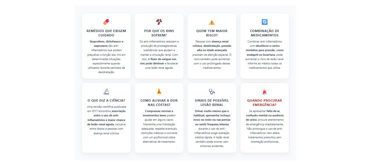 Anti-inflamatório e rins: 8 riscos, cuidados e sinais de alerta ao tratar a dor nas costas