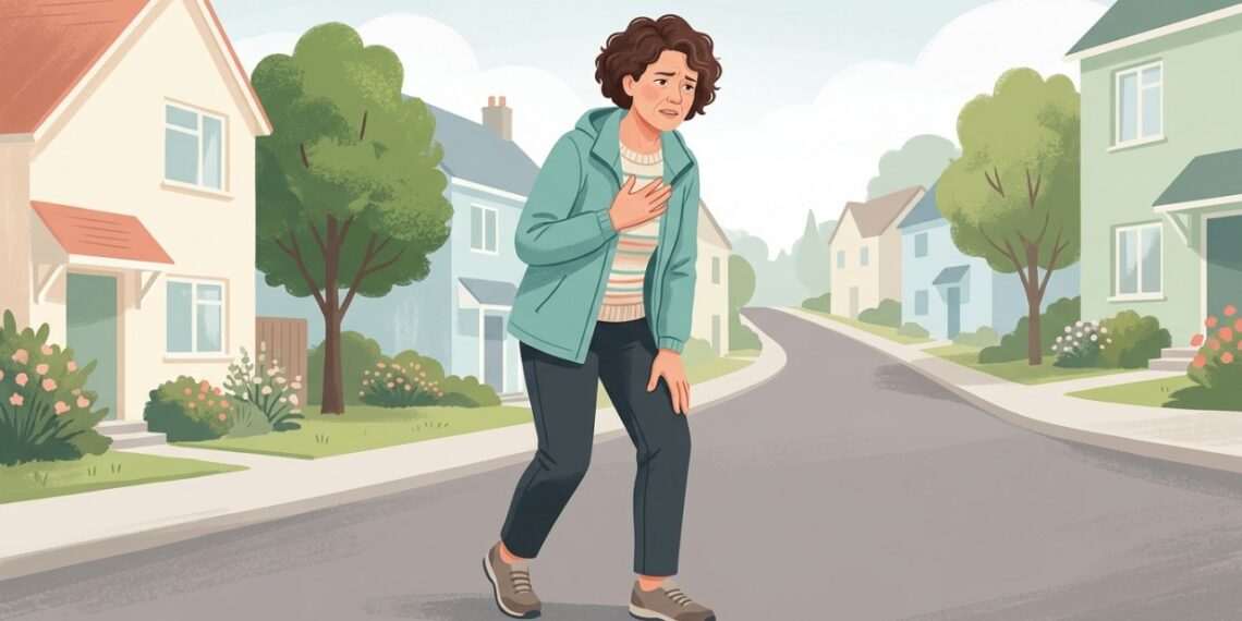 O aperto no peito durante uma caminhada pode indicar angina, mesmo quando desaparece com o repouso.