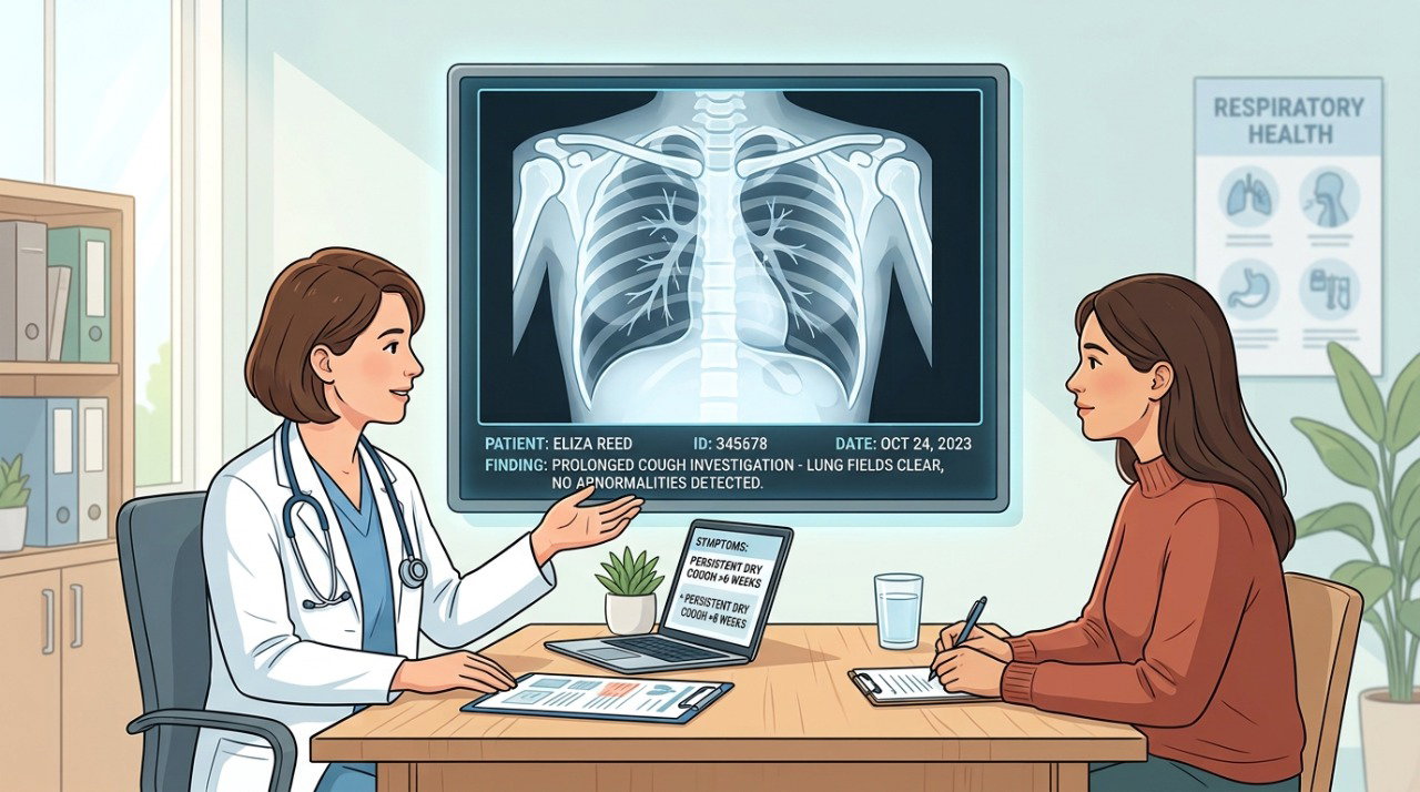 A radiografia do tórax pode ajudar a investigar alterações pulmonares associadas à tosse persistente.