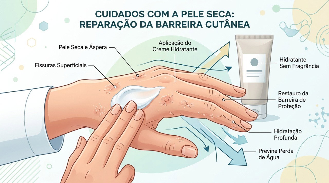 Aplicar hidratante após lavar e secar as mãos ajuda a proteger a barreira natural da pele.