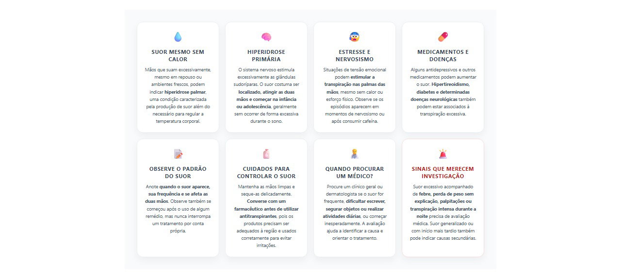 Palmas das mãos suando sem calor: 8 causas, cuidados e sinais de alerta