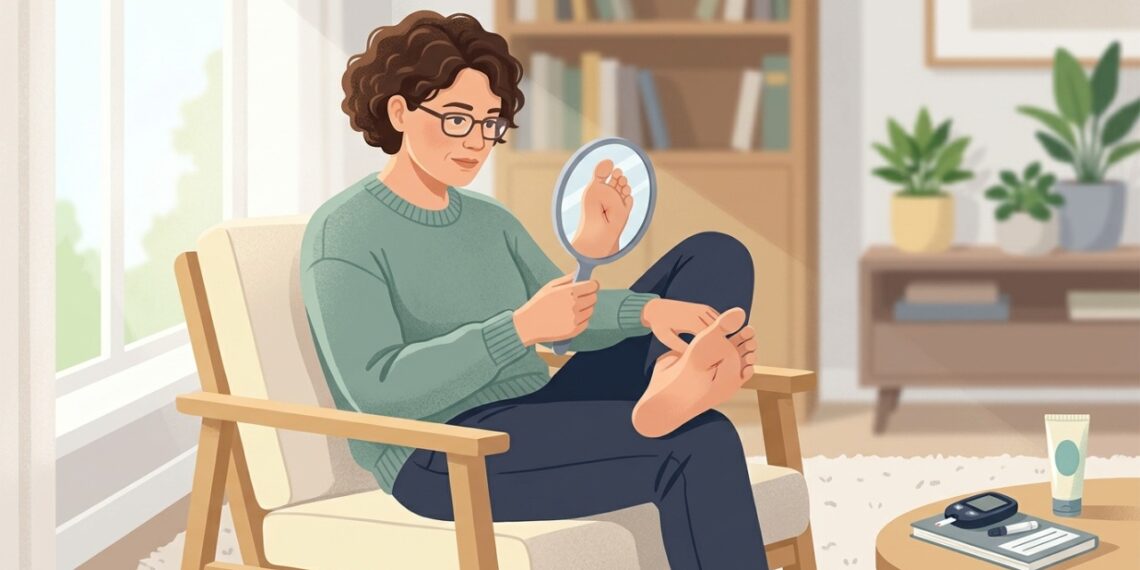 Examinar os pés diariamente ajuda pessoas com diabetes a identificar feridas que podem não causar dor.
