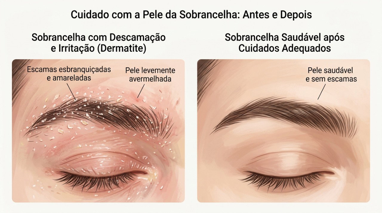 A limpeza suave e a hidratação adequada ajudam a proteger a pele das sobrancelhas e reduzir a irritação.