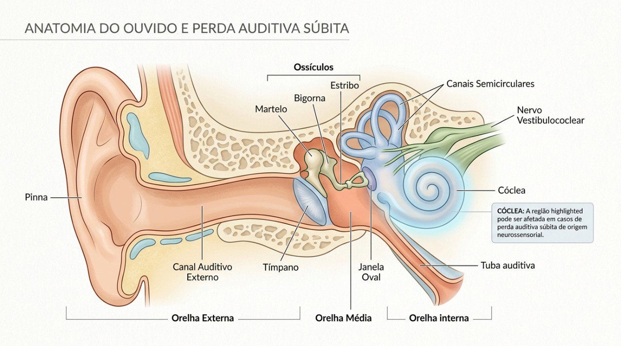 Alterações no ouvido interno podem causar perda auditiva súbita, mesmo sem dor ou sinais externos.