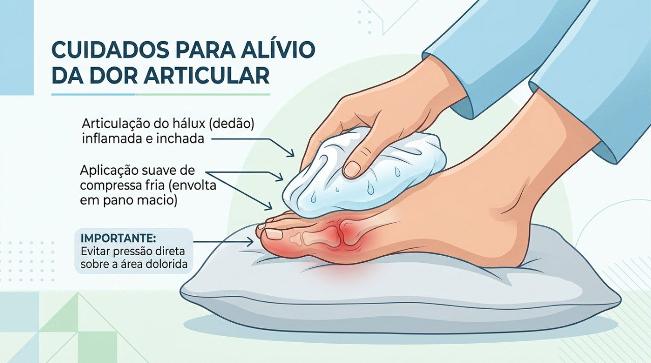 Compressas frias protegidas por um pano podem ajudar a aliviar a dor e o inchaço no dedão do pé.