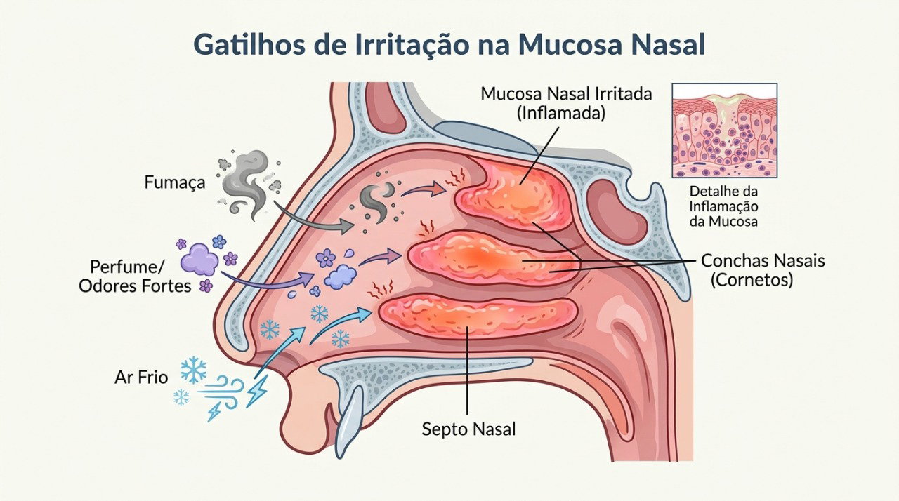 Fumaça, odores fortes e mudanças de temperatura podem desencadear rinite não alérgica.